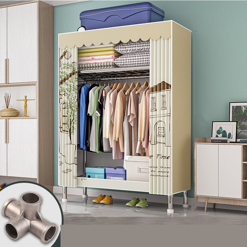 Modern Metal Frame Wardrobe Freestanding Wardrobe with Garment Rod