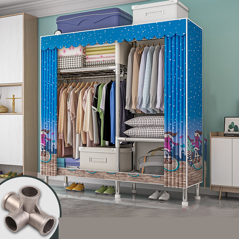 Modern Metal Frame Wardrobe Freestanding Wardrobe with Garment Rod