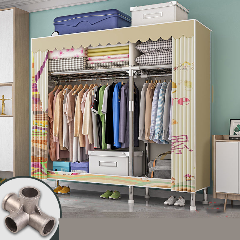 Modern Metal Frame Wardrobe Freestanding Wardrobe with Garment Rod