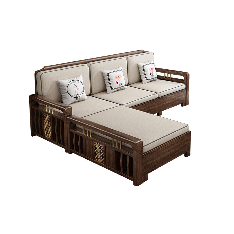 L-Shaped Square Arms Sofas Water Resistant Wooden Sectionals 3-Seater Sofa with Chaise Lounge Cotton and Linen Clearhalo 'furn' 'furn_sectionals' 'Furniture' 'Living Room Furniture' 'Sectionals' 7225045