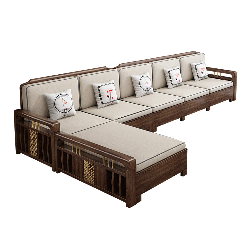 L-Shaped Square Arms Sofas Water Resistant Wooden Sectionals 5-Seater Sofa & Chaise Cotton and Linen Clearhalo 'furn' 'furn_sectionals' 'Furniture' 'Living Room Furniture' 'Sectionals' 7225047