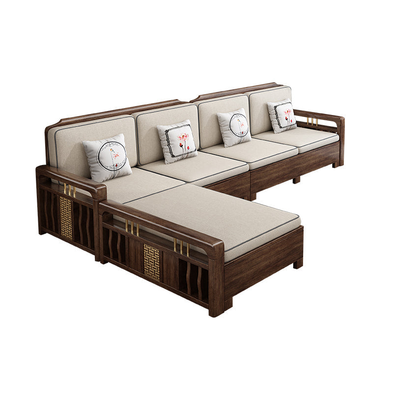 L-Shaped Square Arms Sofas Water Resistant Wooden Sectionals 4-Seater Sofa & Chaise Cotton and Linen Clearhalo 'furn' 'furn_sectionals' 'Furniture' 'Living Room Furniture' 'Sectionals' 7225048