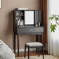 Modern Black Dressing Table Stool Set Wooden Vanity Dressing Table for Bedroom
