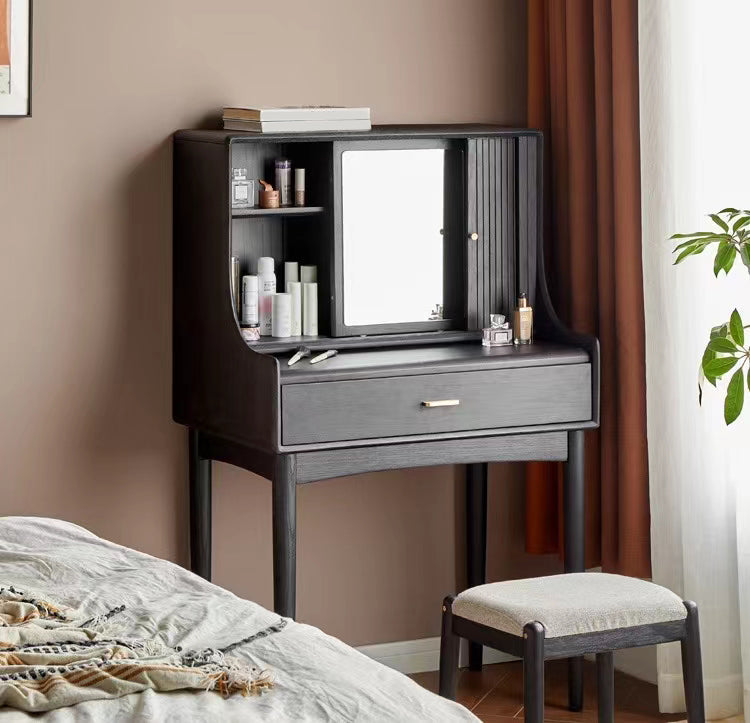 Modern Black Dressing Table Stool Set Wooden Vanity Dressing Table for Bedroom