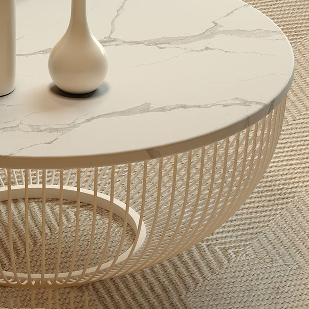 Modern Round Drum Coffee Table Metal Cocktail Table in White Clearhalo 'Coffee & Accent Tables' 'Coffee Tables' 'coffee_tables' 'furn' 'furn_coffee_tables' 'Furniture' 'Living Room Furniture' 7225502