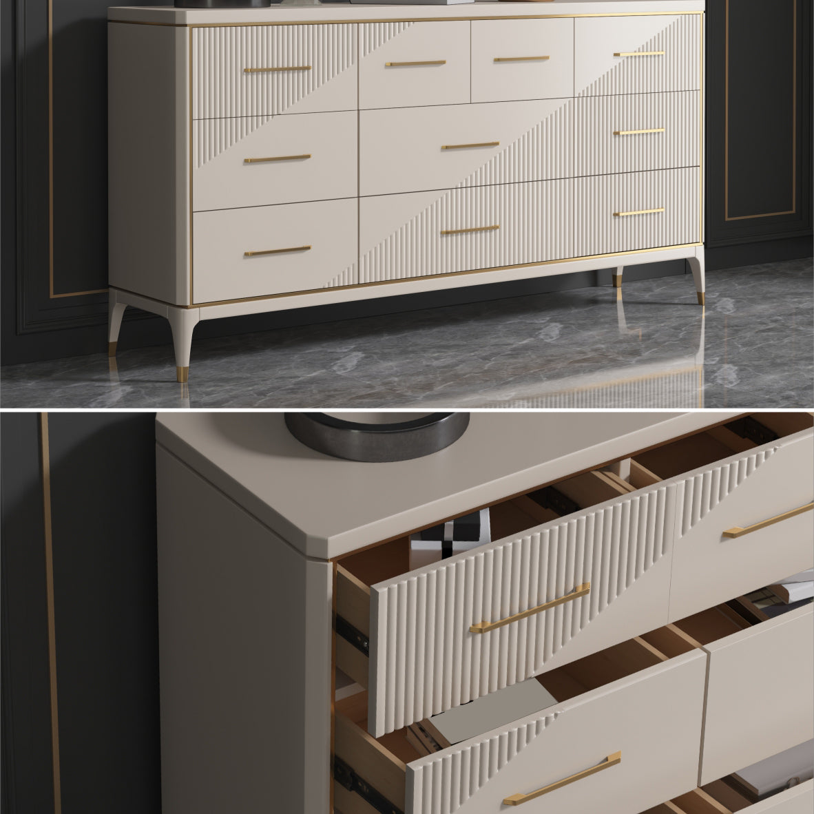 Cofre de almacenamiento Glam clásico 3/5/6/10 cajones de cajones dobles, 15.6 pulgadas de ancho