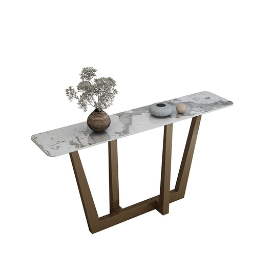 Glam Stone Console Table Rectangle Golden Console Sofa Table for Hall