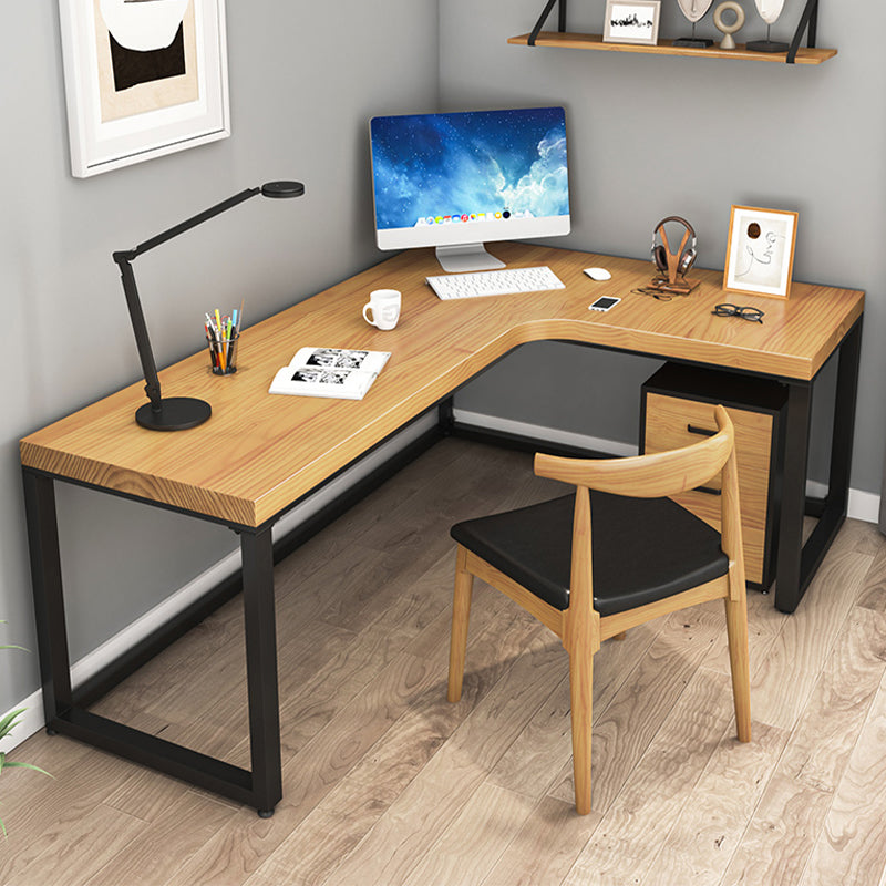 Iron Base Contemporary Natural Office Desk Sled L-Shape Writing Desk 70.9"L x 47.2"W x 29.5"H Clearhalo 'furn' 'furn_office_desk' 'Furniture' 'Office Desks' 'Office Furniture' 'office_desk' 7226325