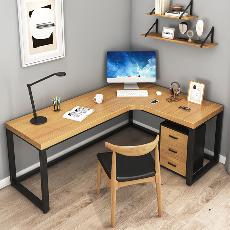 Iron Base Contemporary Natural Office Desk Sled L-Shape Writing Desk 63"L x 39.4"W x 29.5"H Clearhalo 'furn' 'furn_office_desk' 'Furniture' 'Office Desks' 'Office Furniture' 'office_desk' 7226328