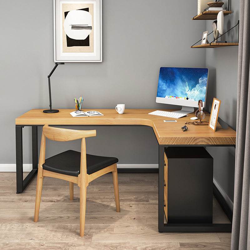 Iron Base Contemporary Natural Office Desk Sled L-Shape Writing Desk 70.9"L x 39.4"W x 29.5"H Clearhalo 'furn' 'furn_office_desk' 'Furniture' 'Office Desks' 'Office Furniture' 'office_desk' 7226329