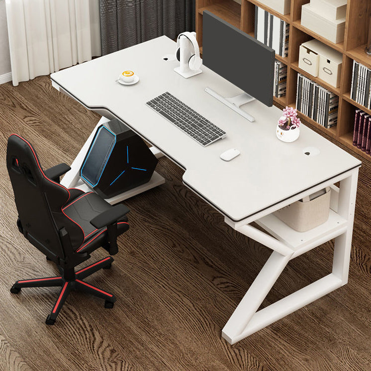 Contemporary Wooden Office Desk Antique Finish Gaming Desk with Metal Legs White White Clearhalo 'furn' 'furn_office_desk' 'Furniture' 'Office Desks' 'Office Furniture' 'office_desk' 7226348