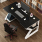 Contemporary Wooden Office Desk Antique Finish Gaming Desk with Metal Legs White Black Clearhalo 'furn' 'furn_office_desk' 'Furniture' 'Office Desks' 'Office Furniture' 'office_desk' 7226349