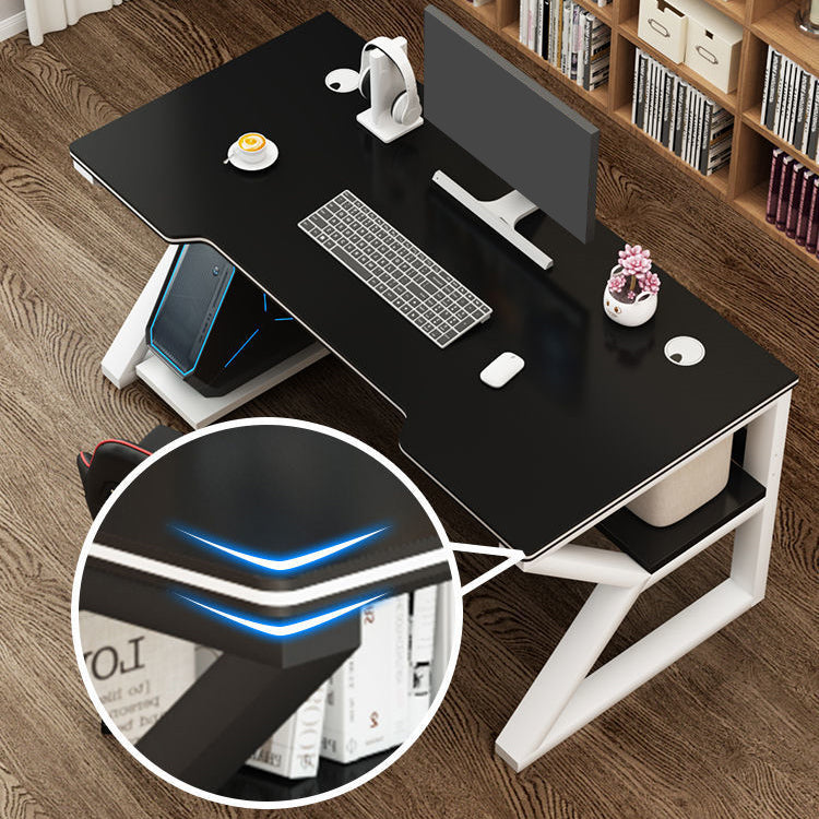 Contemporary Wooden Office Desk Antique Finish Gaming Desk with Metal Legs Clearhalo 'furn' 'furn_office_desk' 'Furniture' 'Office Desks' 'Office Furniture' 'office_desk' 7226352