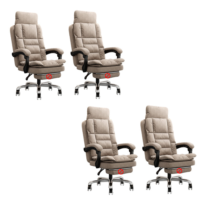 Linen Ergonomic Swivel Office Chair Height-adjustable Office Chair Khaki 4 Piece Set Without Footrest Clearhalo 'furn' 'furn_office_chair' 'Furniture' 'Office Chairs' 'Office Furniture' 'office_chair' 7226578