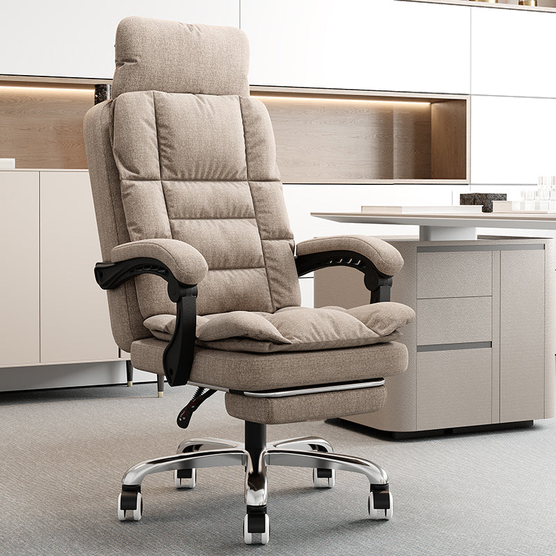 Linen Ergonomic Swivel Office Chair Height-adjustable Office Chair Khaki 1 Piece With Footrest Clearhalo 'furn' 'furn_office_chair' 'Furniture' 'Office Chairs' 'Office Furniture' 'office_chair' 7226596