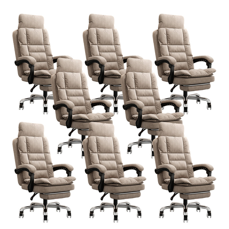 Linen Ergonomic Swivel Office Chair Height-adjustable Office Chair Khaki 8 Piece Set With Footrest Clearhalo 'furn' 'furn_office_chair' 'Furniture' 'Office Chairs' 'Office Furniture' 'office_chair' 7226600