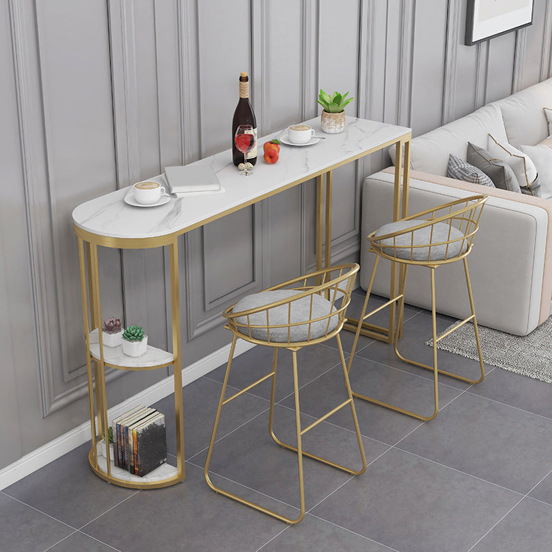Modern Stone Bar Dining Table Specialty Bar Table for Small Places White-Gold Without Chairs Clearhalo 'Bar Furniture' 'Bar Tables' 'bar_tables' 'furn' 'furn_bar_tables' 'Furniture' 'Kitchen & Dining Furniture' 7226933