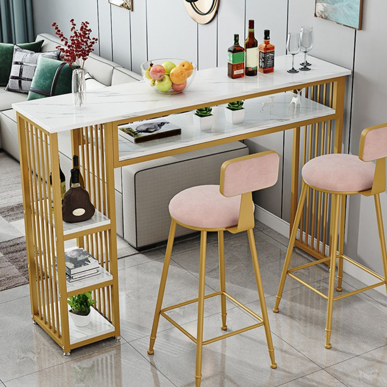 Glam Indoor Bar-Esstisch, rechteckiger Barhocker-Tisch aus Marmor