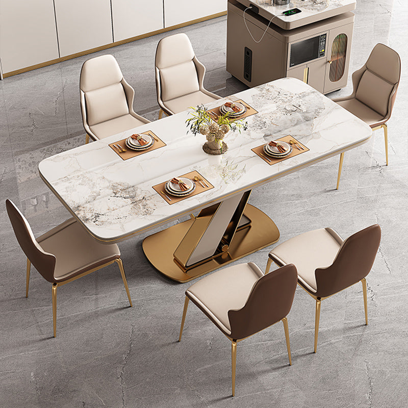 Glossy Beige Dinette Table with Metal Base Modern Dining Table for Home Clearhalo 'Dining Tables & Seating' 'Dining Tables' 'dining_table' 'furn' 'furn_dining_table' 'Furniture' 'Kitchen & Dining Furniture' 7227087