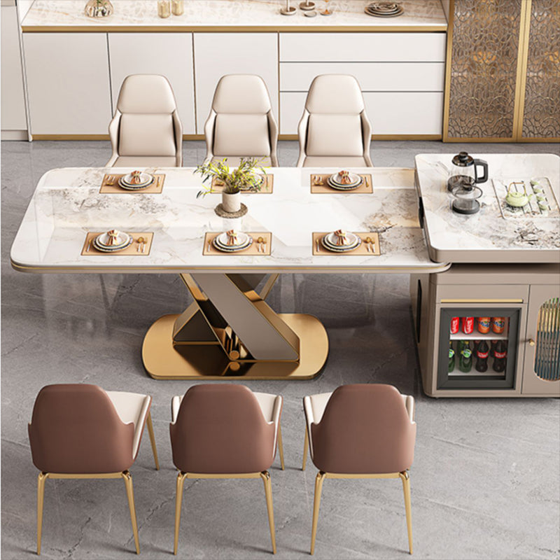 Glossy Beige Dinette Table with Metal Base Modern Dining Table for Home Clearhalo 'Dining Tables & Seating' 'Dining Tables' 'dining_table' 'furn' 'furn_dining_table' 'Furniture' 'Kitchen & Dining Furniture' 7227090