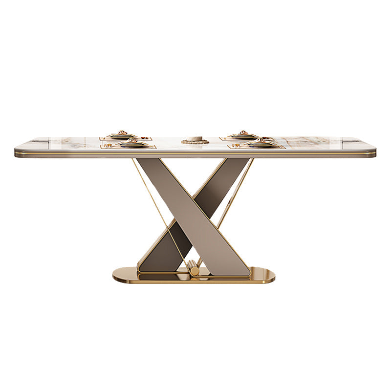 Glossy Beige Dinette Table with Metal Base Modern Dining Table for Home Without Chairs Clearhalo 'Dining Tables & Seating' 'Dining Tables' 'dining_table' 'furn' 'furn_dining_table' 'Furniture' 'Kitchen & Dining Furniture' 7227091