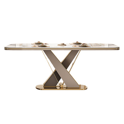 Glossy Beige Dinette Table with Metal Base Modern Dining Table for Home Without Chairs Clearhalo 'Dining Tables & Seating' 'Dining Tables' 'dining_table' 'furn' 'furn_dining_table' 'Furniture' 'Kitchen & Dining Furniture' 7227091
