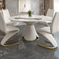 Glossy White Stone Dinette Table with Pedestal Modern Dining Table for Home Clearhalo 'Dining Tables & Seating' 'Dining Tables' 'dining_table' 'furn' 'furn_dining_table' 'Furniture' 'Kitchen & Dining Furniture' 7227122