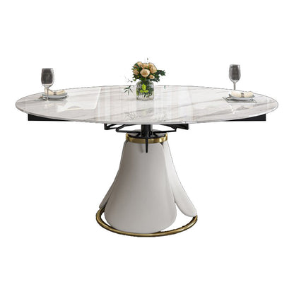 Glossy White Stone Dinette Table with Pedestal Modern Dining Table for Home Collapsible Without Chairs Clearhalo 'Dining Tables & Seating' 'Dining Tables' 'dining_table' 'furn' 'furn_dining_table' 'Furniture' 'Kitchen & Dining Furniture' 7227123