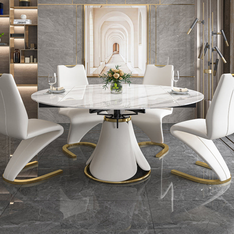 Glossy White Stone Dinette Table with Pedestal Modern Dining Table for Home Clearhalo 'Dining Tables & Seating' 'Dining Tables' 'dining_table' 'furn' 'furn_dining_table' 'Furniture' 'Kitchen & Dining Furniture' 7227124