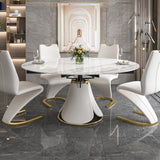 Glossy White Stone Dinette Table with Pedestal Modern Dining Table for Home Clearhalo 'Dining Tables & Seating' 'Dining Tables' 'dining_table' 'furn' 'furn_dining_table' 'Furniture' 'Kitchen & Dining Furniture' 7227124