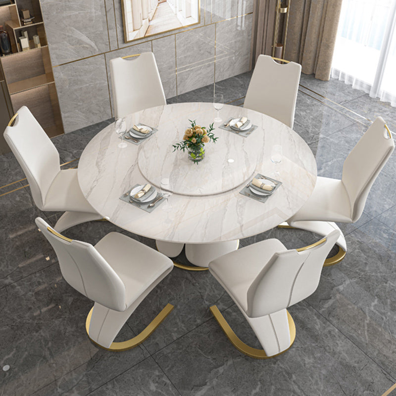Glossy White Stone Dinette Table with Pedestal Modern Dining Table for Home Clearhalo 'Dining Tables & Seating' 'Dining Tables' 'dining_table' 'furn' 'furn_dining_table' 'Furniture' 'Kitchen & Dining Furniture' 7227125