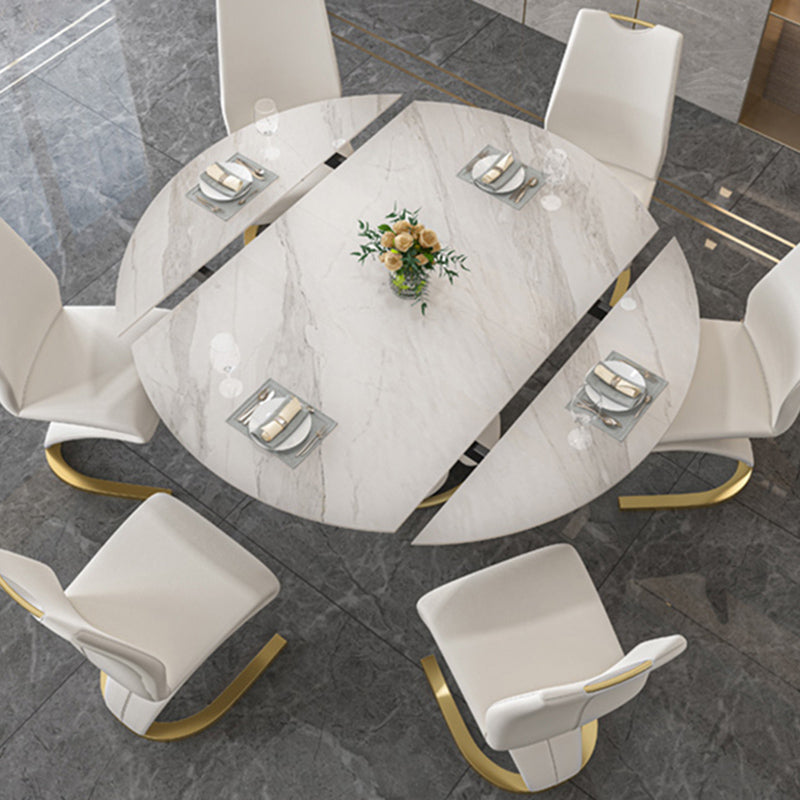 Glossy White Stone Dinette Table with Pedestal Modern Dining Table for Home Clearhalo 'Dining Tables & Seating' 'Dining Tables' 'dining_table' 'furn' 'furn_dining_table' 'Furniture' 'Kitchen & Dining Furniture' 7227126