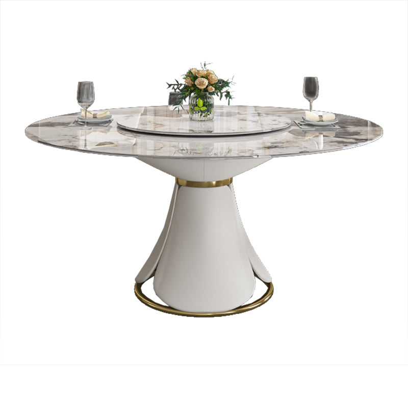 Glossy White Stone Dinette Table with Pedestal Modern Dining Table for Home Clearhalo 'Dining Tables & Seating' 'Dining Tables' 'dining_table' 'furn' 'furn_dining_table' 'Furniture' 'Kitchen & Dining Furniture' 7227127