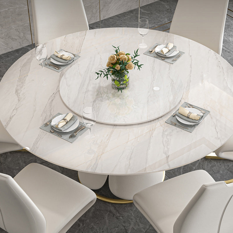 Glossy White Stone Dinette Table with Pedestal Modern Dining Table for Home Clearhalo 'Dining Tables & Seating' 'Dining Tables' 'dining_table' 'furn' 'furn_dining_table' 'Furniture' 'Kitchen & Dining Furniture' 7227128