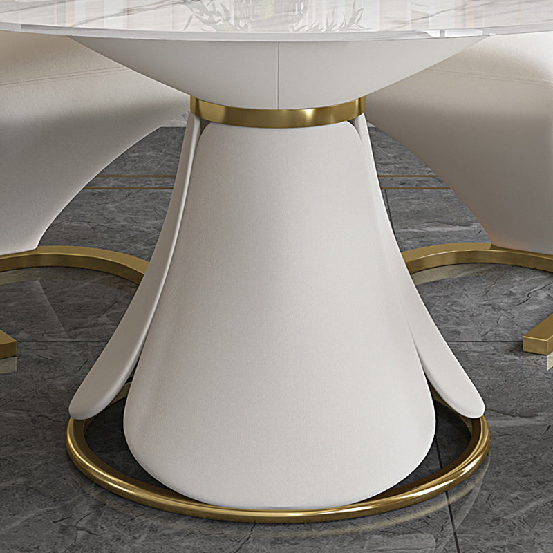 Glossy White Stone Dinette Table with Pedestal Modern Dining Table for Home Clearhalo 'Dining Tables & Seating' 'Dining Tables' 'dining_table' 'furn' 'furn_dining_table' 'Furniture' 'Kitchen & Dining Furniture' 7227129