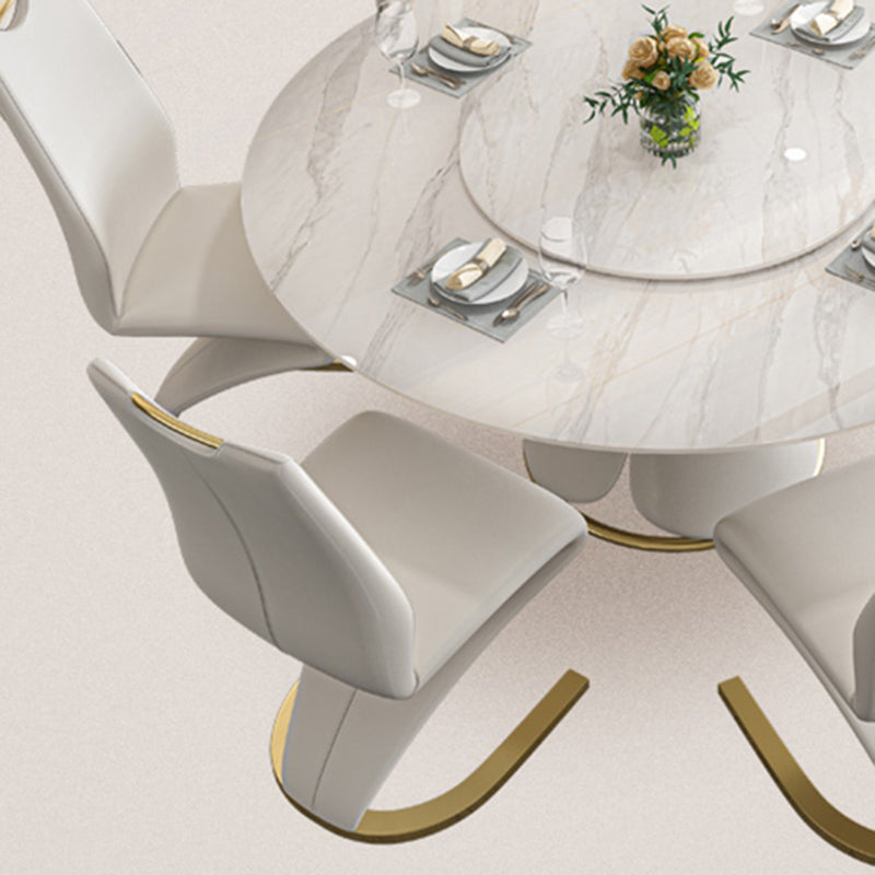Glossy White Stone Dinette Table with Pedestal Modern Dining Table for Home Clearhalo 'Dining Tables & Seating' 'Dining Tables' 'dining_table' 'furn' 'furn_dining_table' 'Furniture' 'Kitchen & Dining Furniture' 7227131