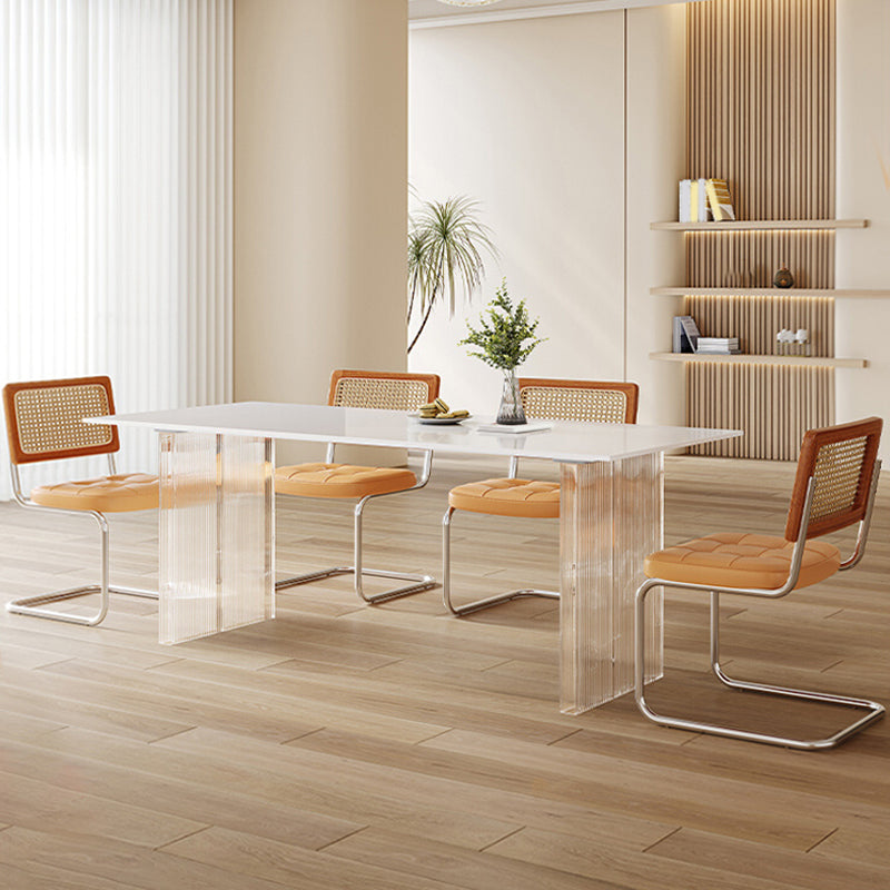 Modern Dining Table Set 1/5/6 Rectangle Stone Dinette Set with Microfiber Leather Chairs