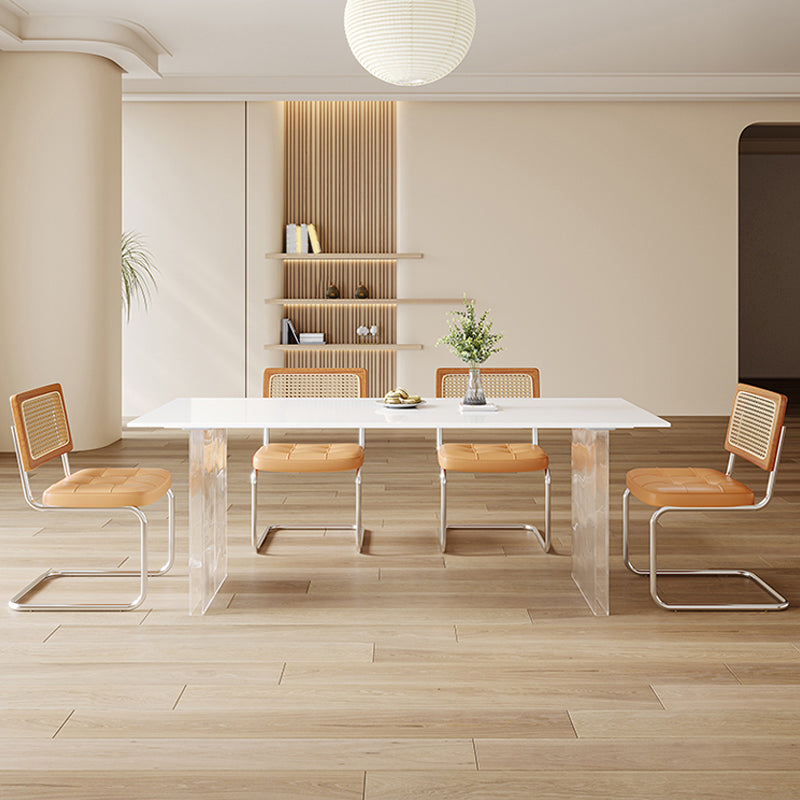 Modern Dining Table Set 1/5/6 Rectangle Stone Dinette Set with Microfiber Leather Chairs