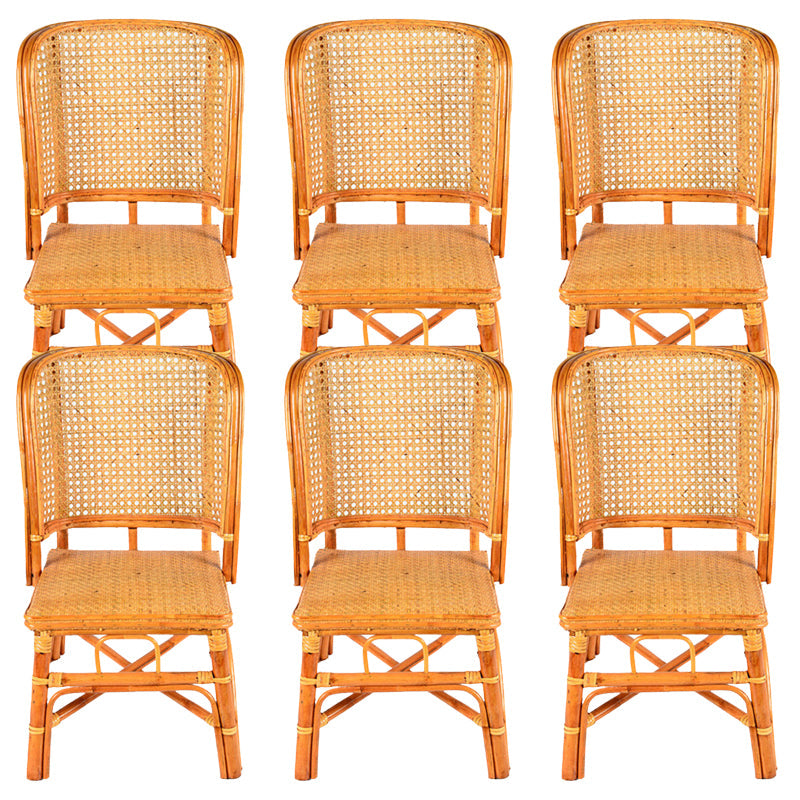 Contemporary Armless Wicker Chair Home Cane Back Dining Chair Yellow 6 Piece Set Clearhalo 'Dining Chairs' 'Dining Tables & Seating' 'dining_chair' 'furn' 'furn_dining_chair' 'Furniture' 'Kitchen & Dining Furniture' 7230022