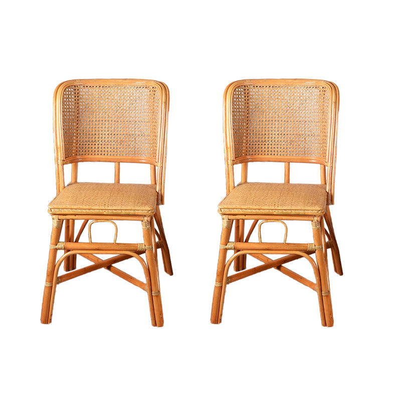 Contemporary Armless Wicker Chair Home Cane Back Dining Chair Light Yellow-Brown 2 Piece Set Clearhalo 'Dining Chairs' 'Dining Tables & Seating' 'dining_chair' 'furn' 'furn_dining_chair' 'Furniture' 'Kitchen & Dining Furniture' 7230036