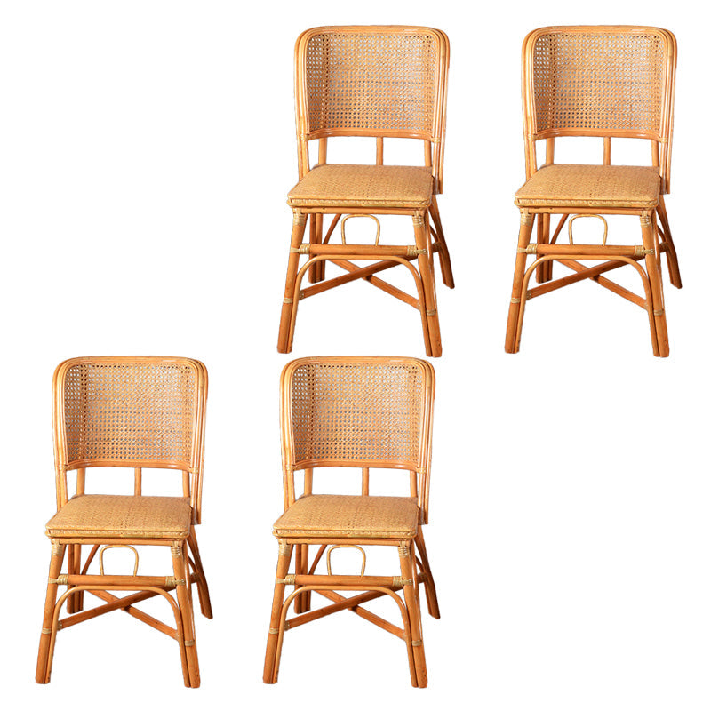 Contemporary Armless Wicker Chair Home Cane Back Dining Chair Light Yellow-Brown 4 Piece Set Clearhalo 'Dining Chairs' 'Dining Tables & Seating' 'dining_chair' 'furn' 'furn_dining_chair' 'Furniture' 'Kitchen & Dining Furniture' 7230037