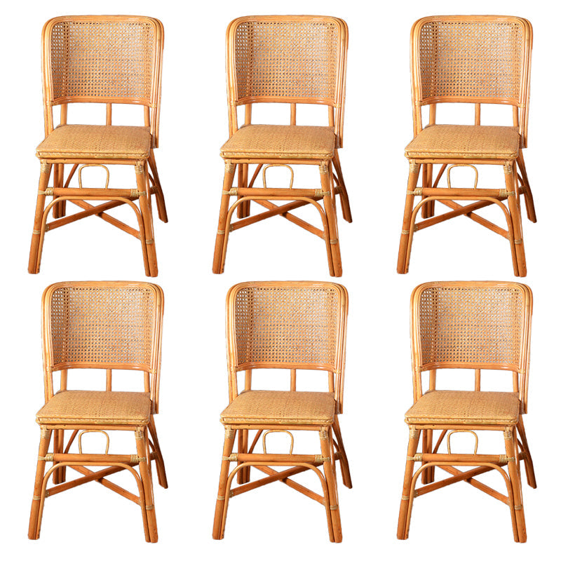 Contemporary Armless Wicker Chair Home Cane Back Dining Chair Light Yellow-Brown 6 Piece Set Clearhalo 'Dining Chairs' 'Dining Tables & Seating' 'dining_chair' 'furn' 'furn_dining_chair' 'Furniture' 'Kitchen & Dining Furniture' 7230038