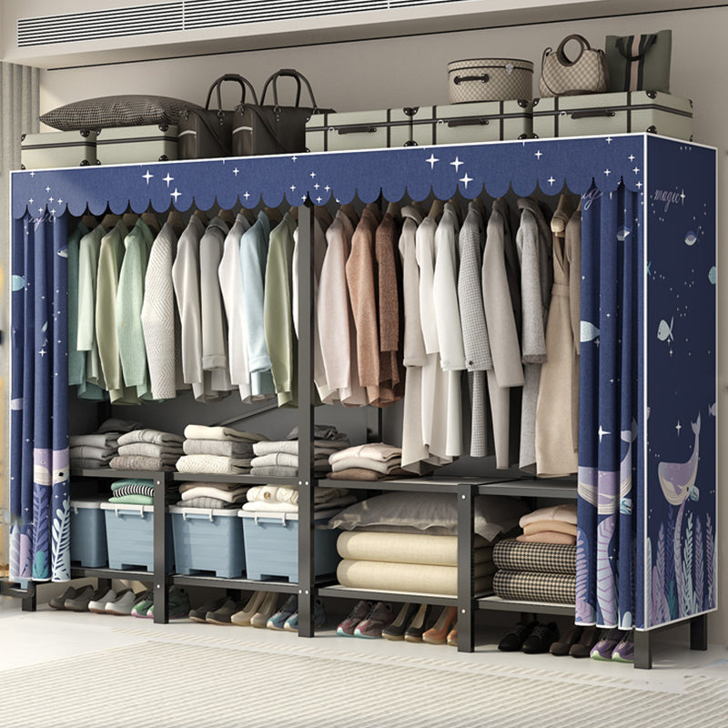Freestanding Metal Frame Wardrobe Foldable Wardrobe with Garment Rod