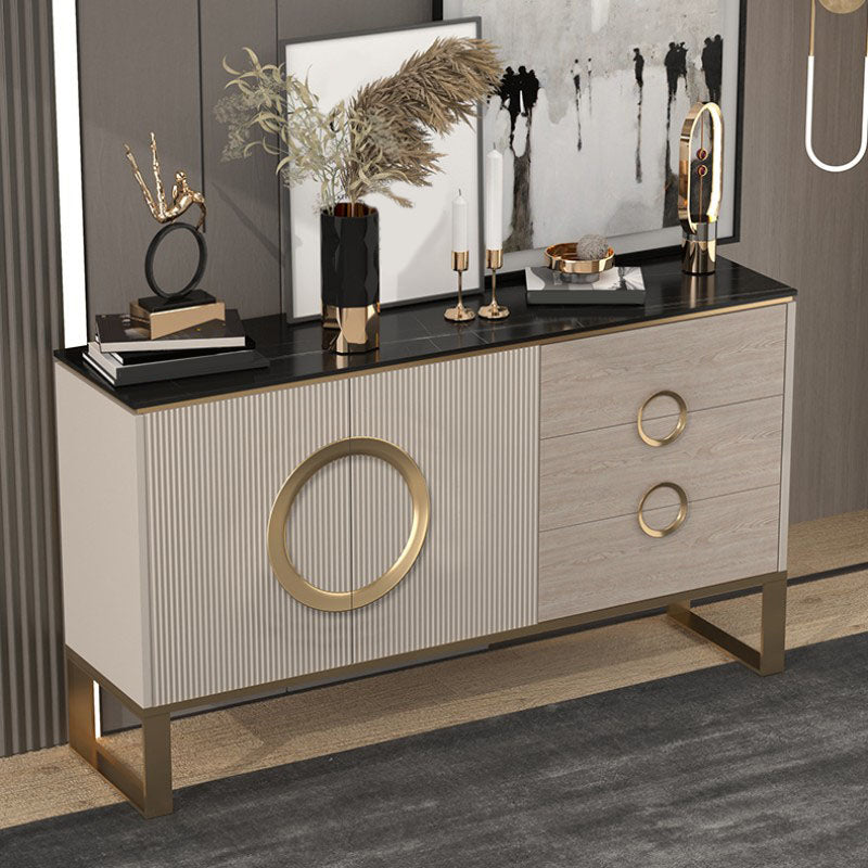 Sideboard in metallo a buffet in pietra in stile glam con 3 disegni