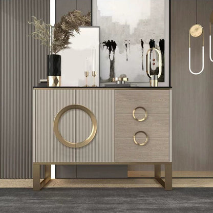 Sideboard in metallo a buffet in pietra in stile glam con 3 disegni