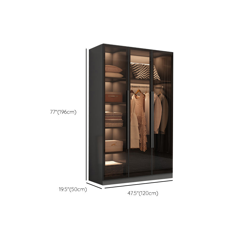 Freestanding Grey Wood Frame Wardrobe Modern Multifunctional Wardrobe with Glass Doors Clearhalo 'Armoires & Wardrobes' 'armoires_wardrobes' 'Bedroom Furniture' 'furn' 'furn_armoires_wardrobes' 'Furniture' 7230666
