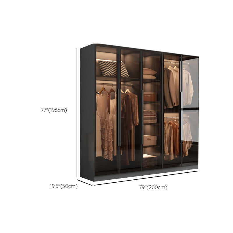 Freestanding Grey Wood Frame Wardrobe Modern Multifunctional Wardrobe with Glass Doors Clearhalo 'Armoires & Wardrobes' 'armoires_wardrobes' 'Bedroom Furniture' 'furn' 'furn_armoires_wardrobes' 'Furniture' 7230668