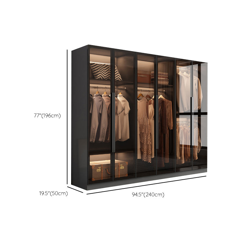 Freestanding Grey Wood Frame Wardrobe Modern Multifunctional Wardrobe with Glass Doors Clearhalo 'Armoires & Wardrobes' 'armoires_wardrobes' 'Bedroom Furniture' 'furn' 'furn_armoires_wardrobes' 'Furniture' 7230669