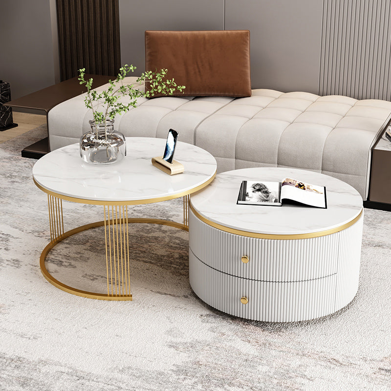 Slate Round Coffee Table Frame Nesting Coffee Table Set for Living Room Gold White Clearhalo 'Coffee & Accent Tables' 'Coffee Tables' 'coffee_tables' 'furn' 'furn_coffee_tables' 'Furniture' 'Living Room Furniture' 7230678