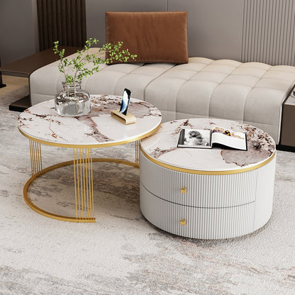 Slate Round Coffee Table Frame Nesting Coffee Table Set for Living Room Gold Pandora Gold Clearhalo 'Coffee & Accent Tables' 'Coffee Tables' 'coffee_tables' 'furn' 'furn_coffee_tables' 'Furniture' 'Living Room Furniture' 7230682